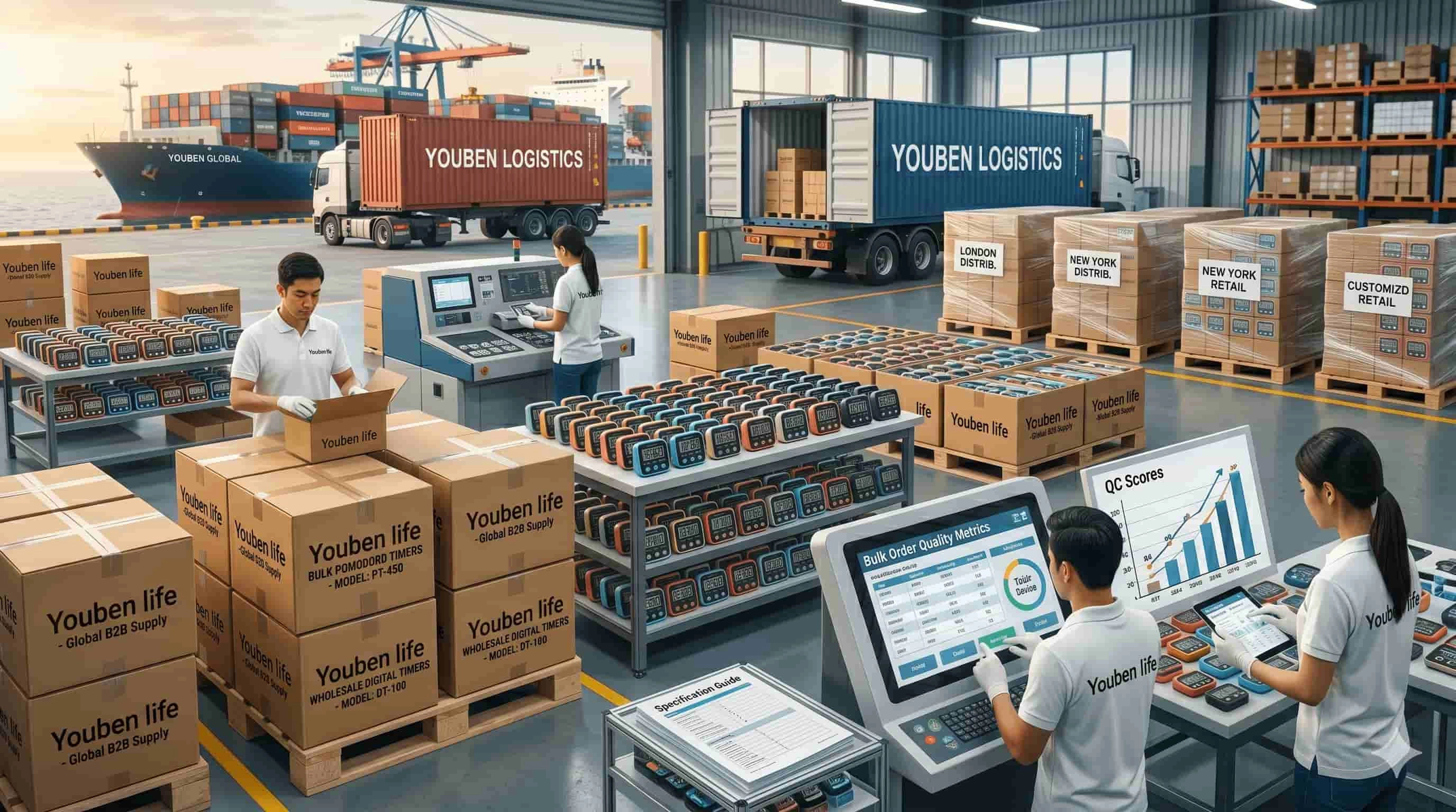 Workers in a logistics warehouse managing global B2B supply chain operations. - Youben life