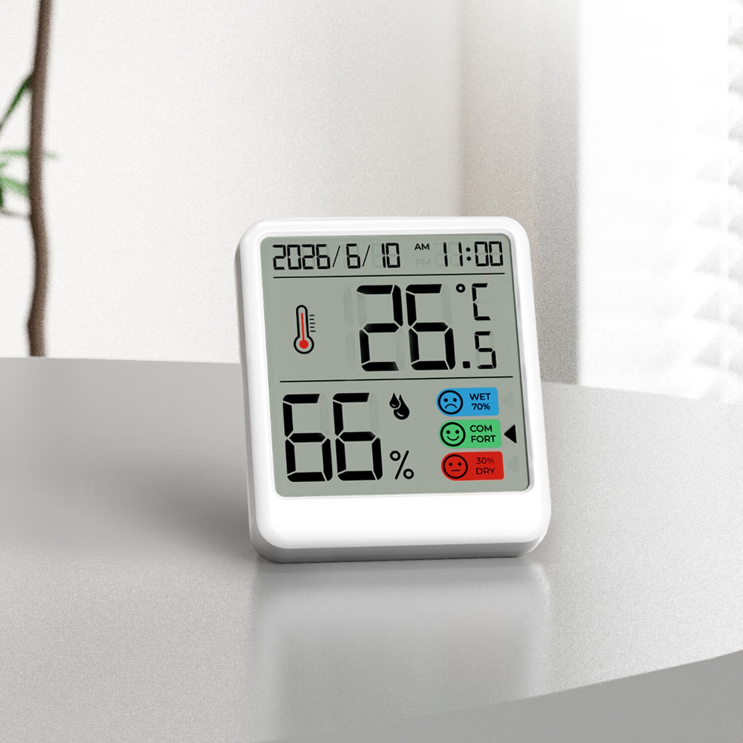 Living Room Tabletop LCD Battery Powered with Comfort Indicator Digital Indoor Thermometer Hygrometer tem