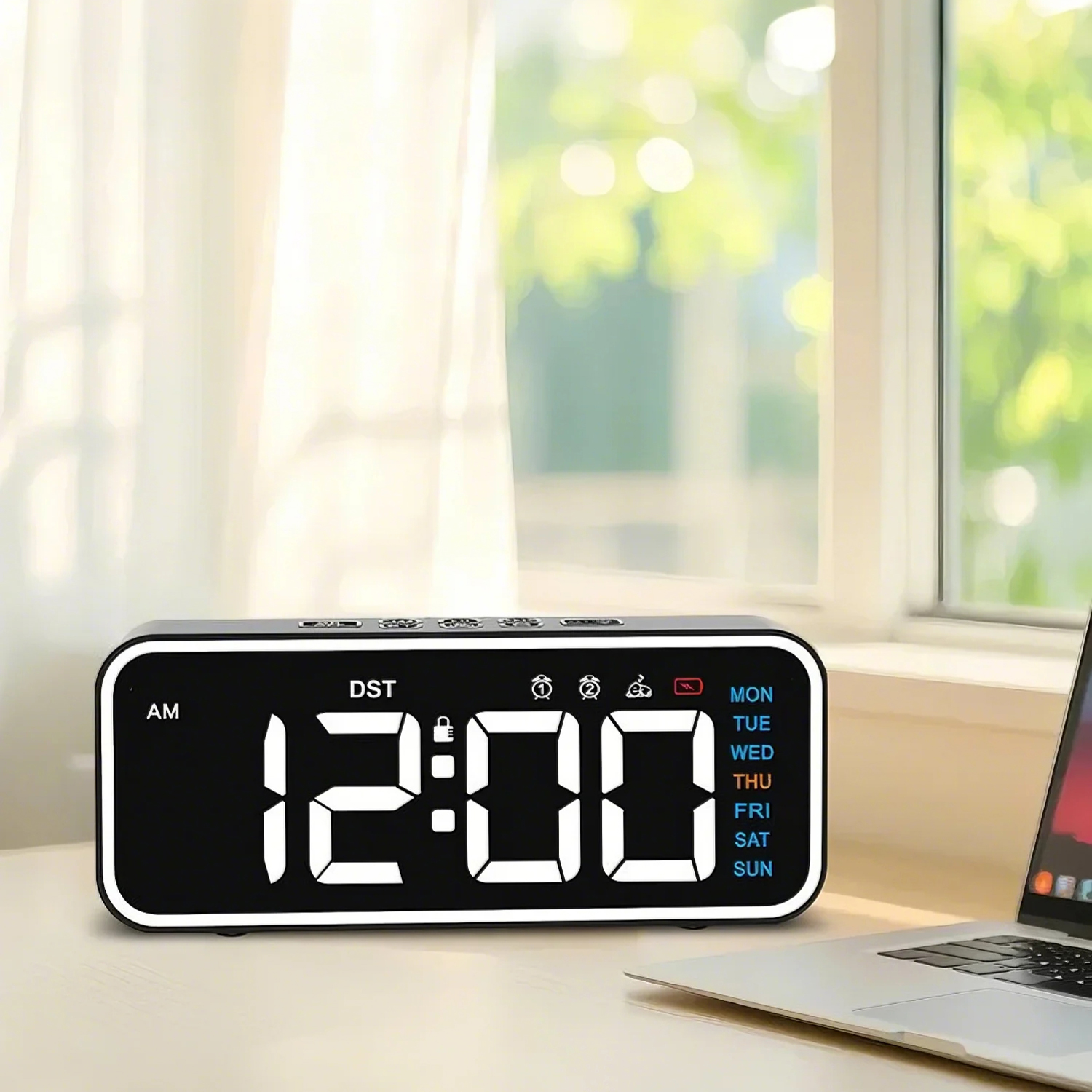 Modern Digital Alarm Clock Stylish With 24 Hour Time For Tabletop Desk Wake Up