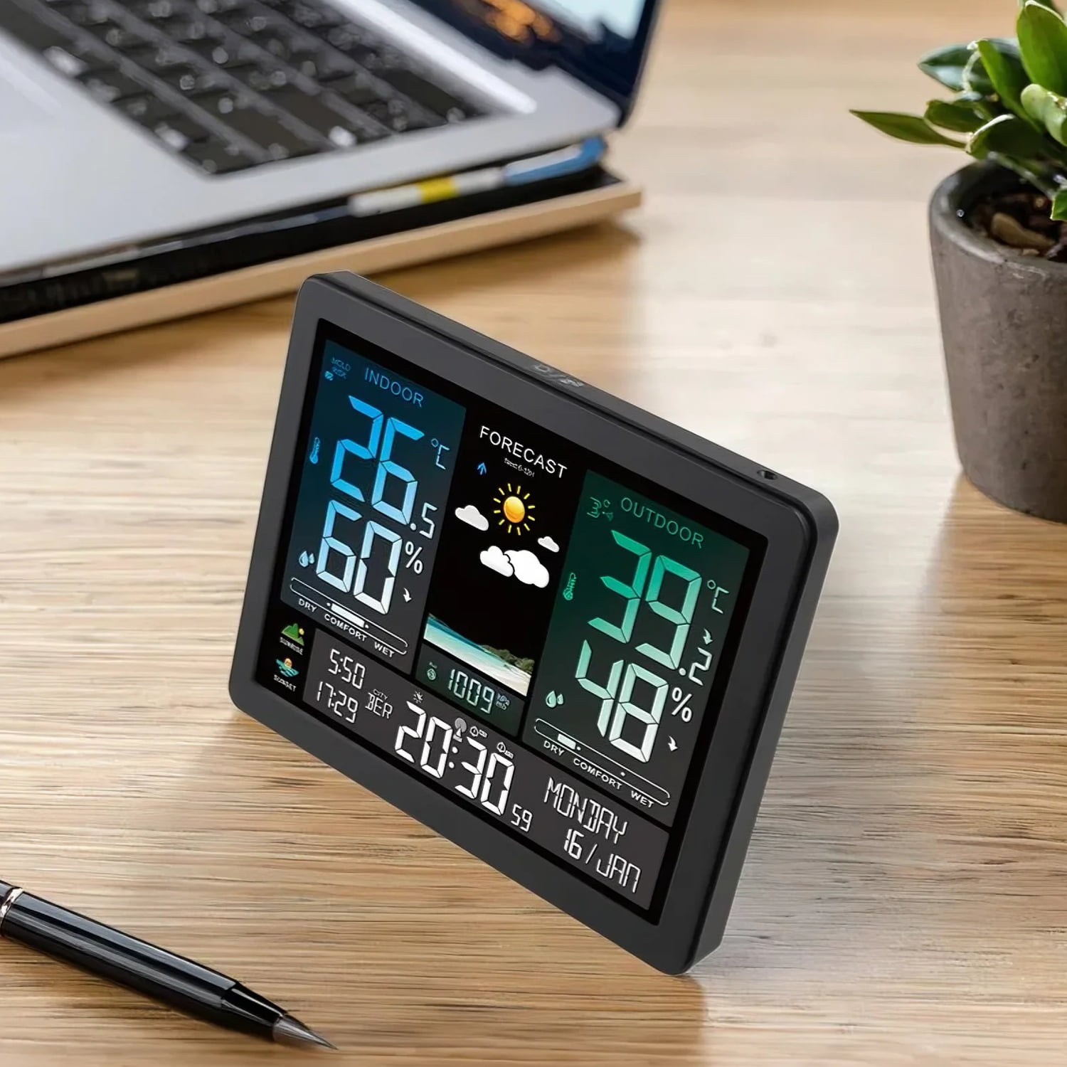 Thermometer With Alarm Clock Min Max Registering Temperature Humidity