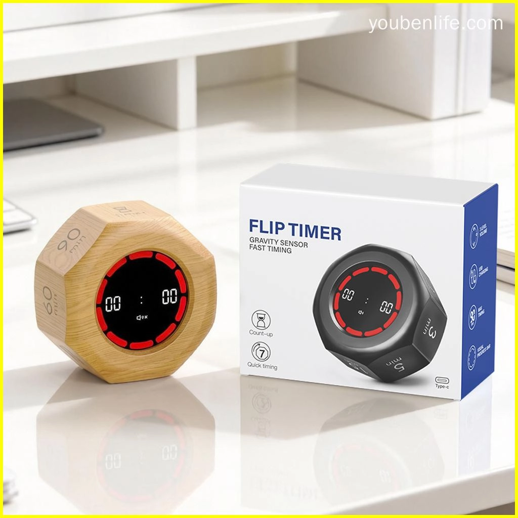 Wood Grain 8-Angle Cube Timer Focus gravity sensor Timer Kitchen Rechargeable Pomodoro Stopwatch - Youben life