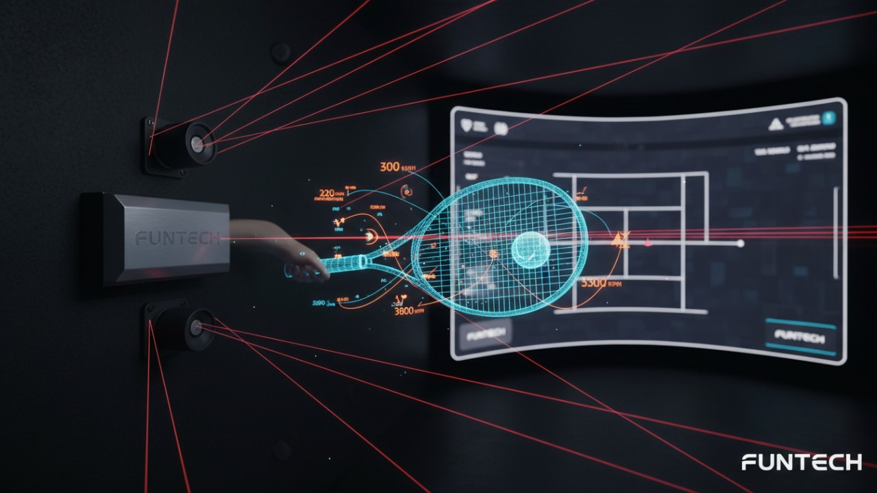 Close up of advanced motion tracking and AI sensor technology in a sports simulator