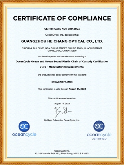 OceanCycle and Ocean Bound plastic Chain of Custody Certification