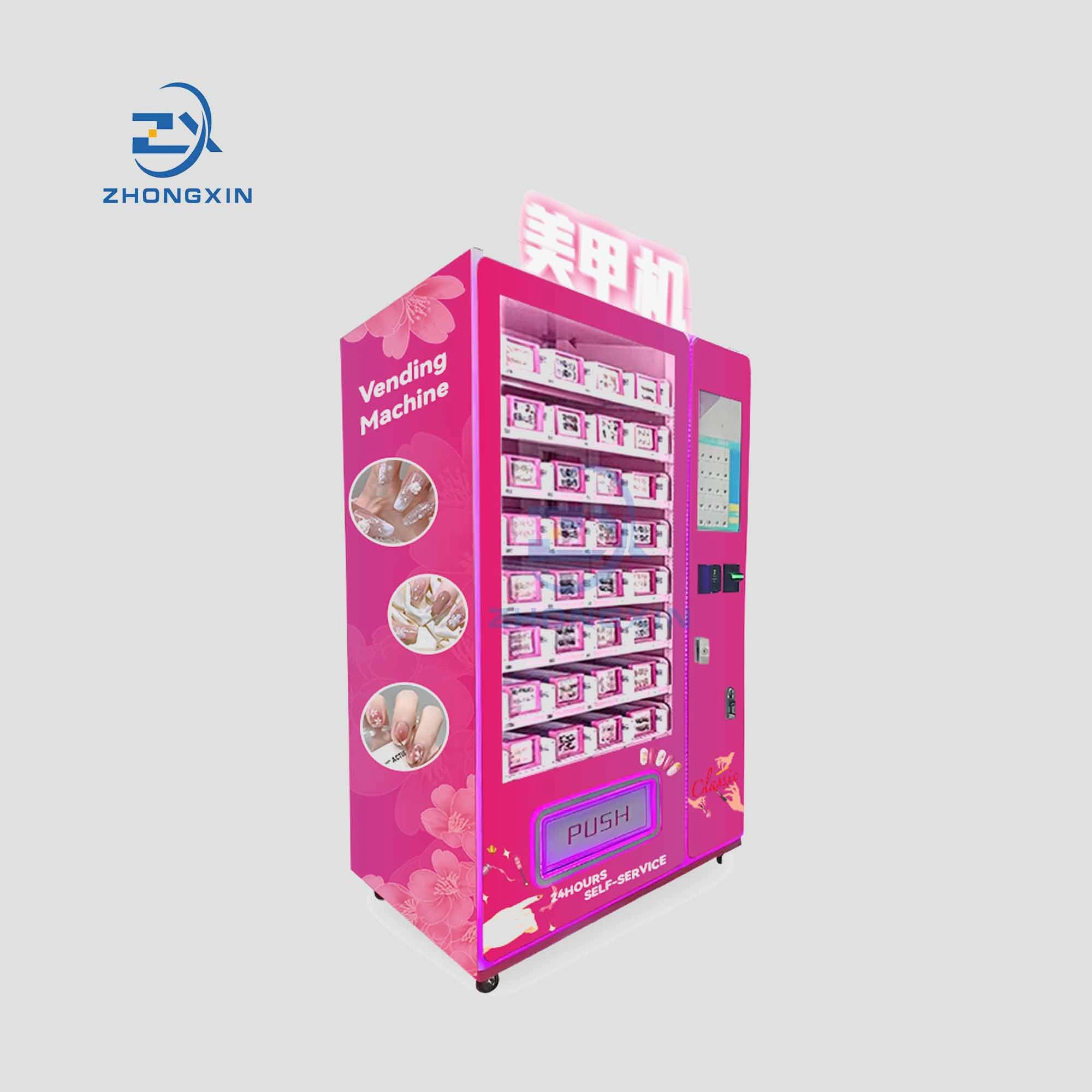 Nail Art Vending Machine - Side View with Illuminated Signage