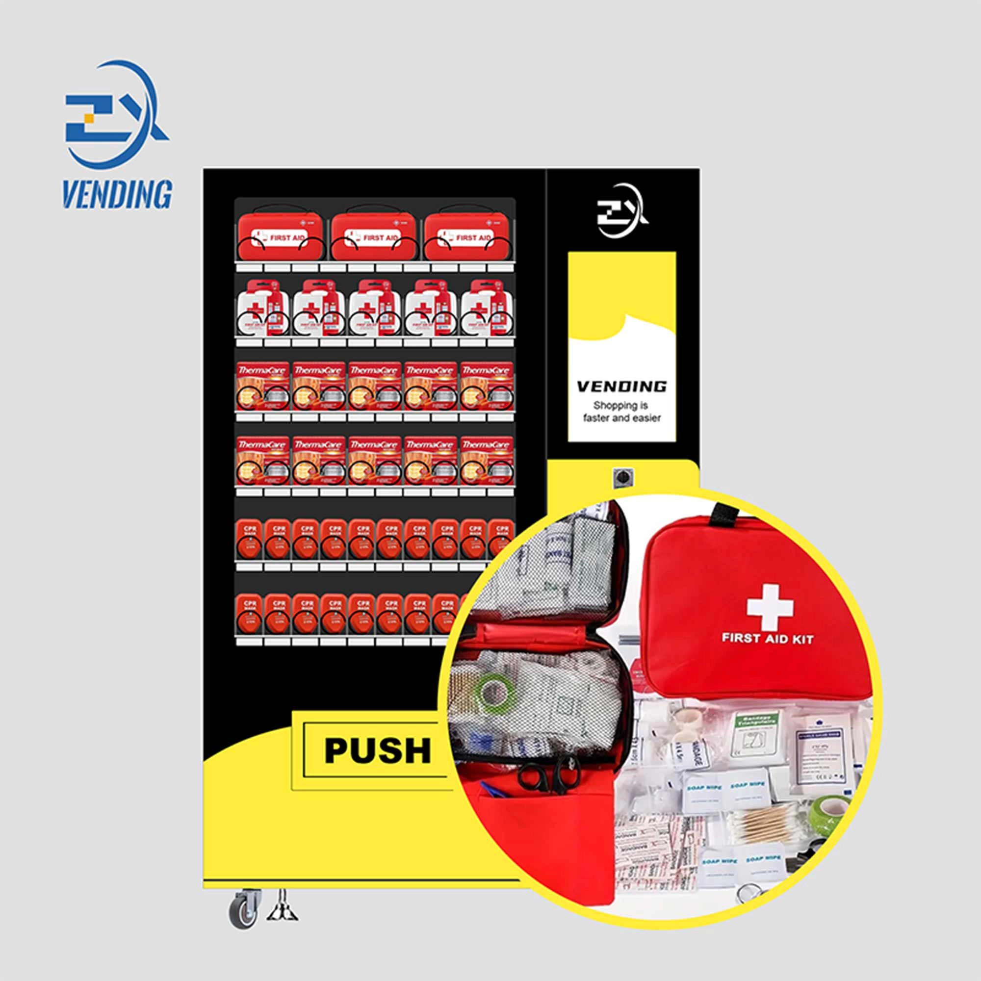 Front View of 21.5-Inch Screen Refrigerated Vending Machine with Medicine