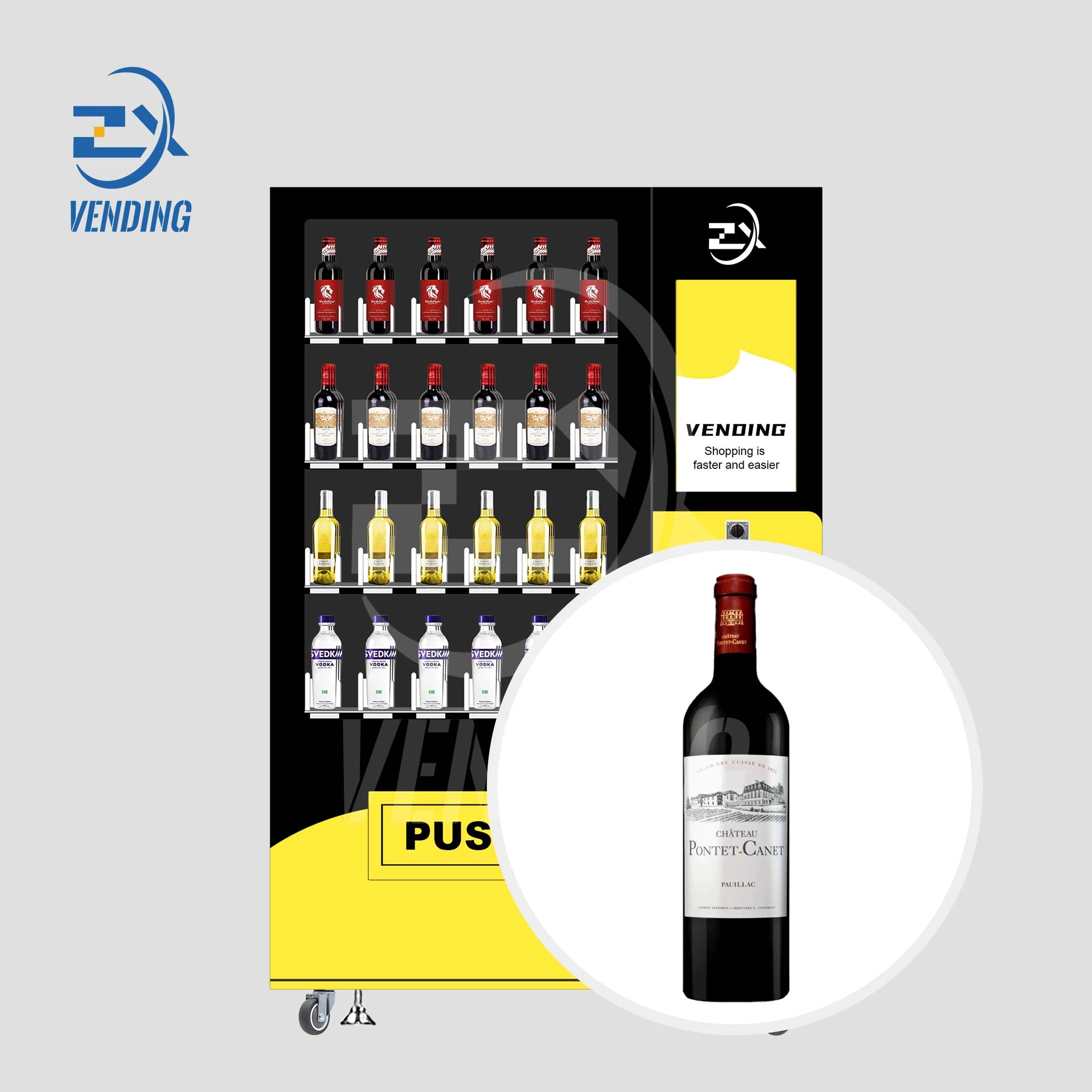 Y-Axis Lifting Vending Machine with Wine Display - Front View - Automated Beverage Dispens