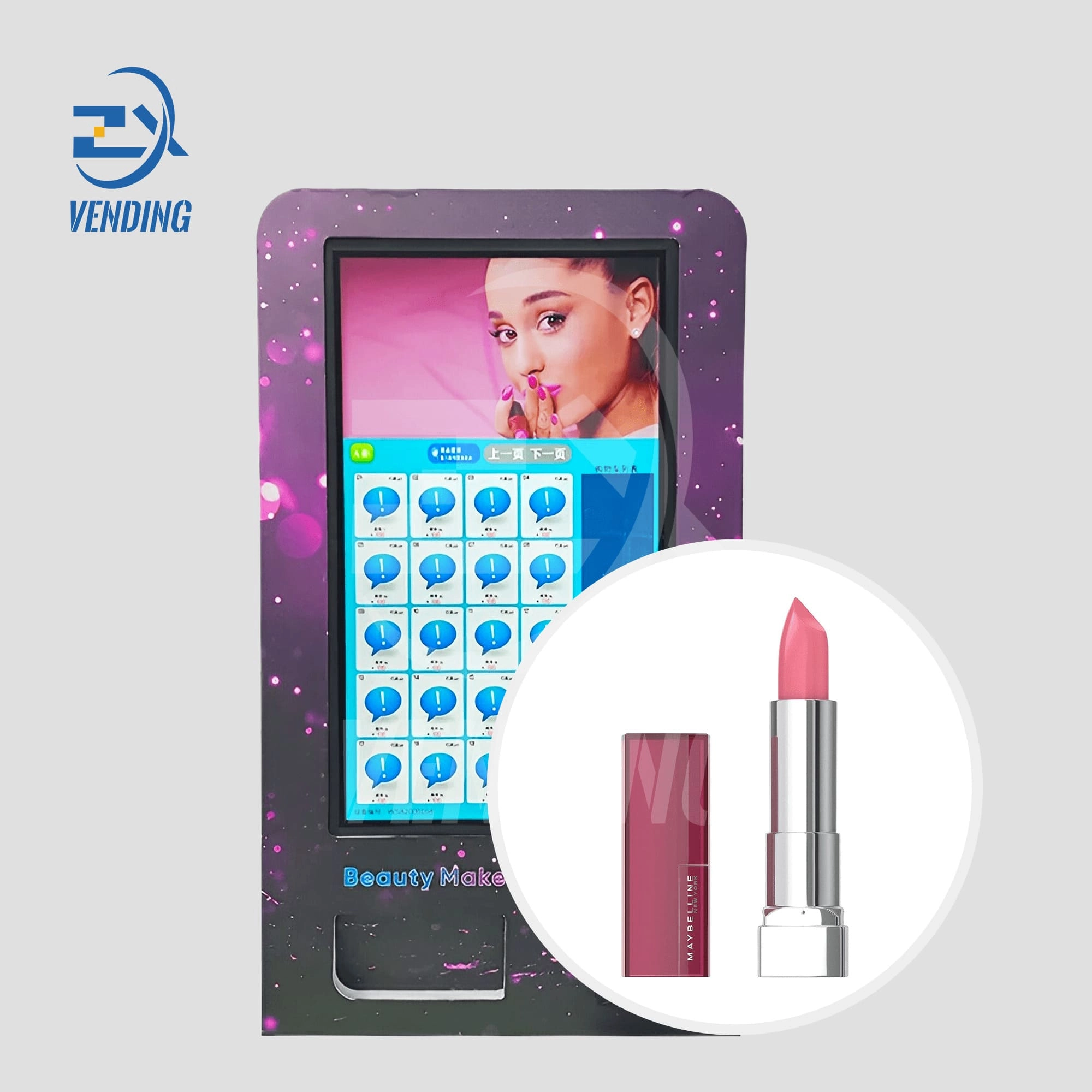 32-Inch Wall-Mounted Vending Machine - Front View with Lipstick and Concealer Display