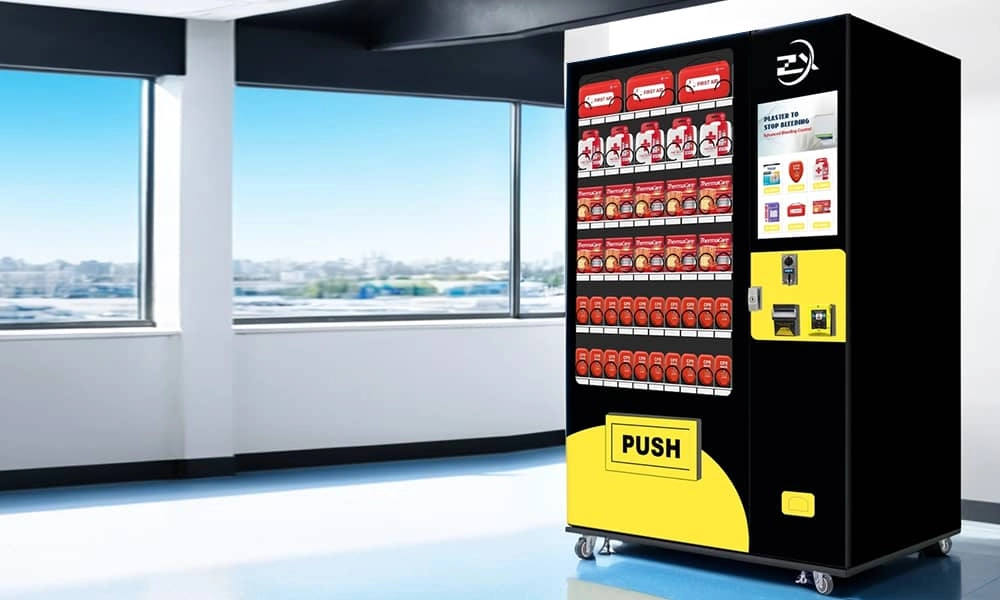 Office Building Vending Machine - Employees Grabbing Quick Snacks During Break (2)