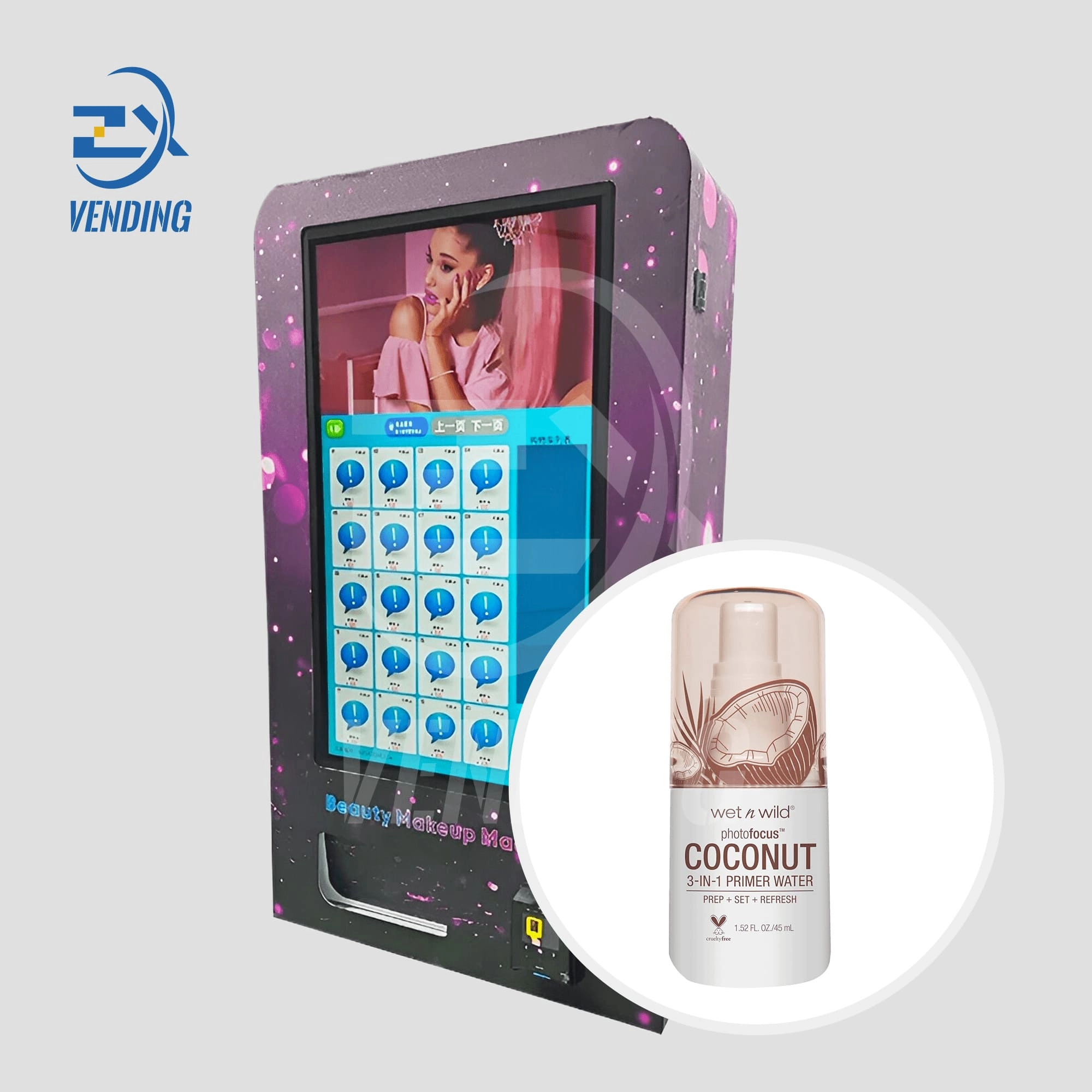 32-Inch Wall-Mounted Vending Machine - Side View Displaying Cosmetics