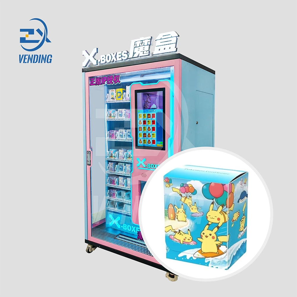 Side View of Blind Box Vending Machine with Pokémon Blind Box - Collectible Gift Vending, Surprise Produ