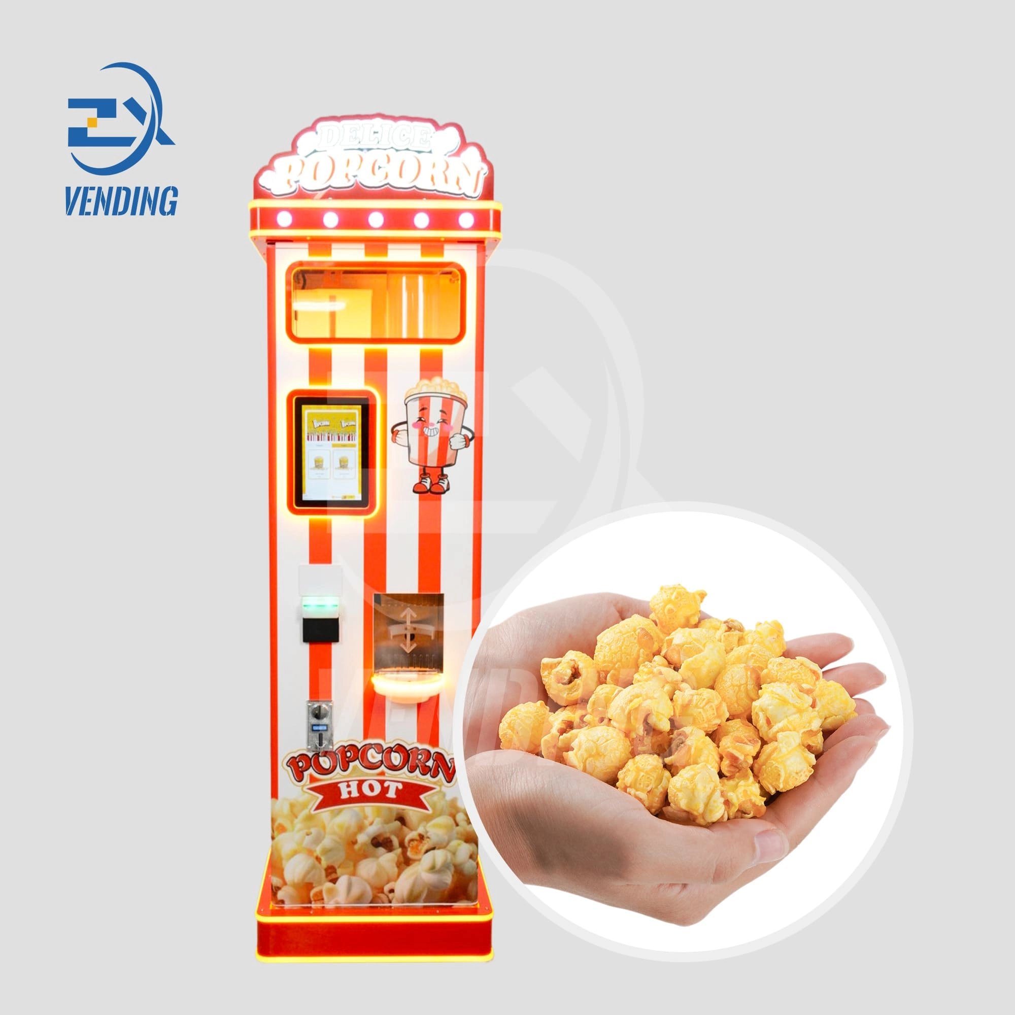 Popcorn Vending Machine - Front View with Popcorn Box Displayed