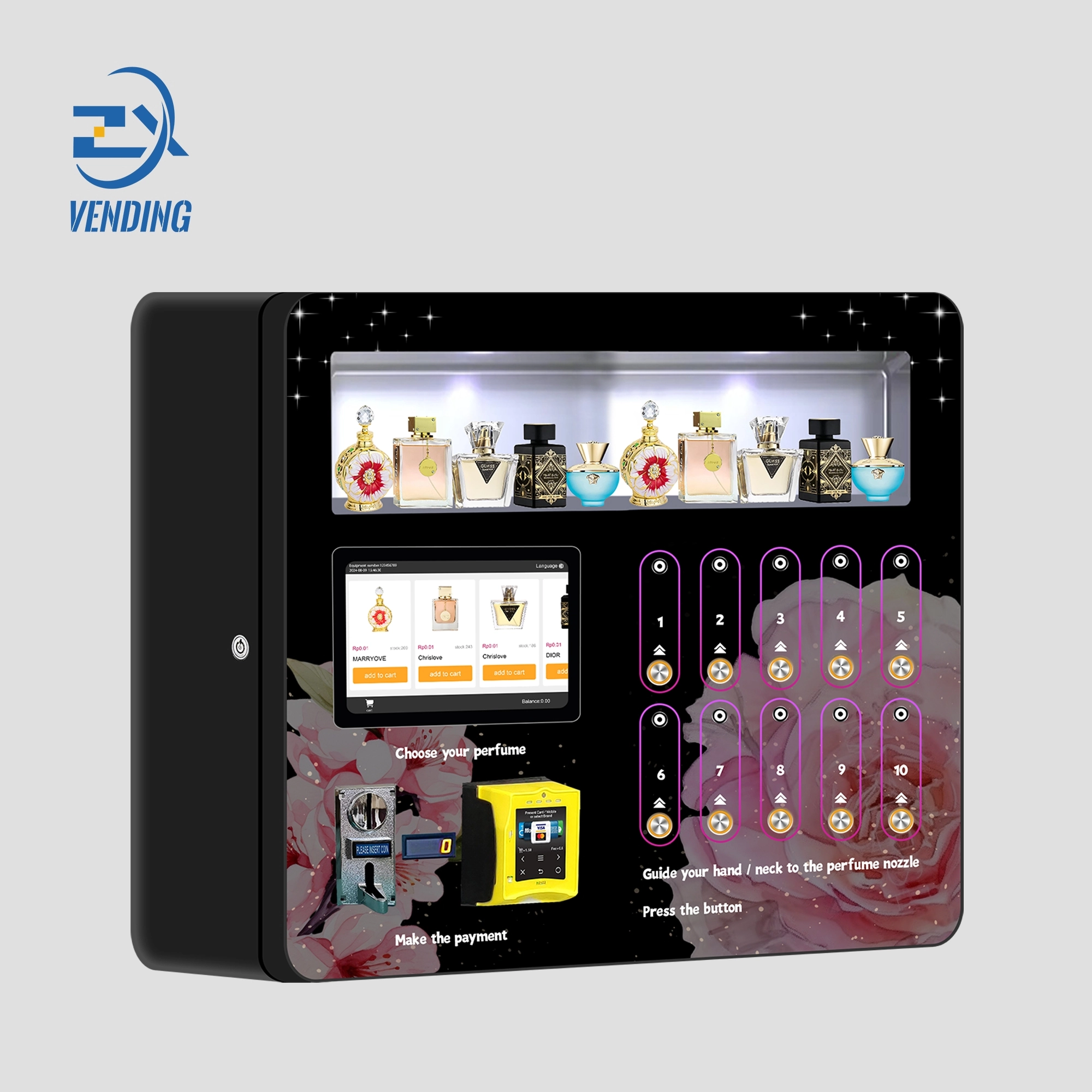 B2B Perfume Dispenser with 10 Keys and Screen by ZXVENDING for Large-Scale Orders