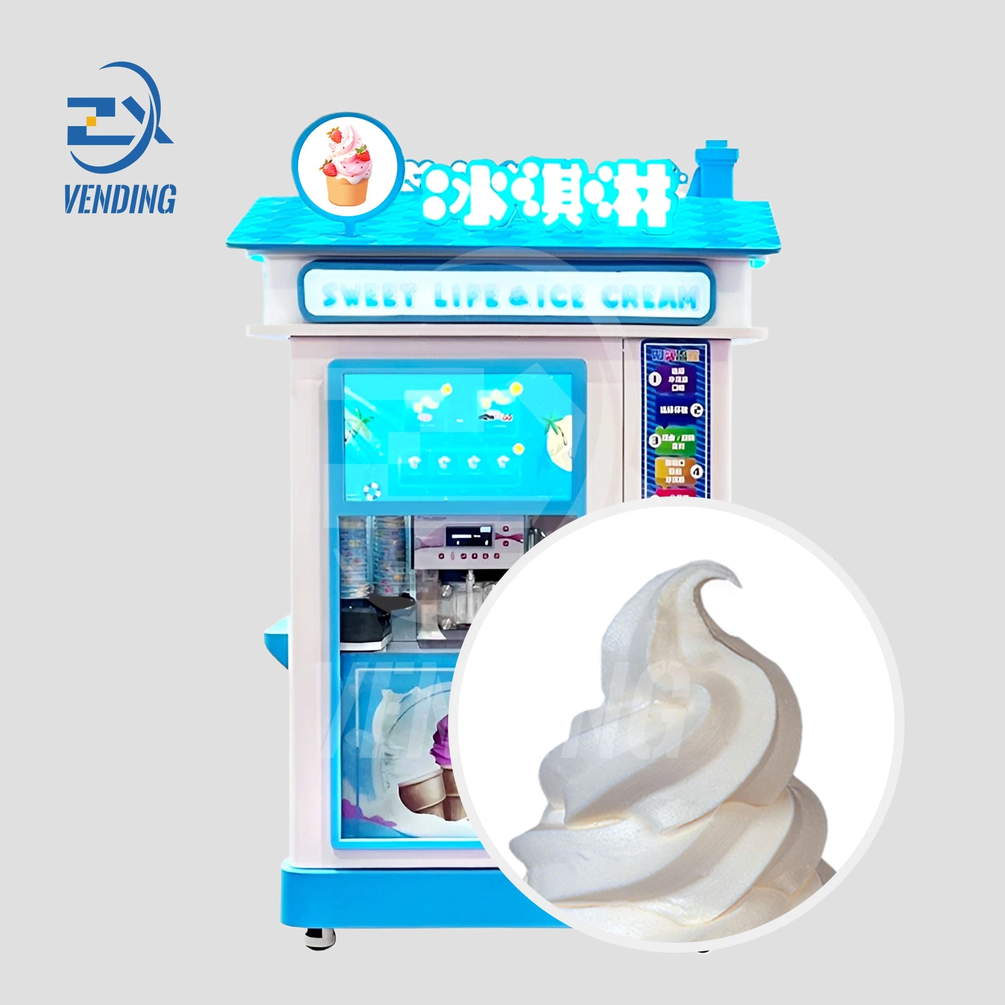 Single Flavor Ice Cream Vending Machine - Front View with Ice Cream Cup - Smart Vending Solutions