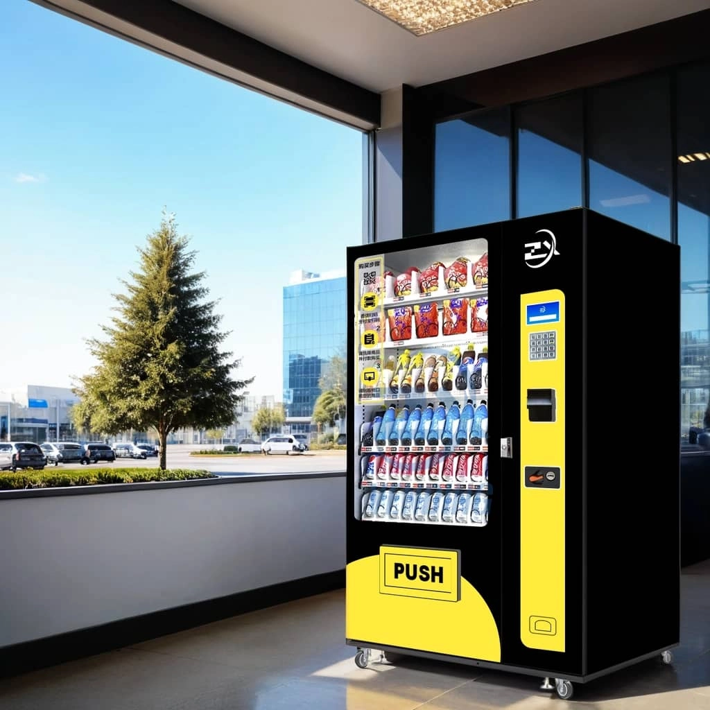 Office Building Vending Machine - Employees Grabbing Quick Snacks During Break