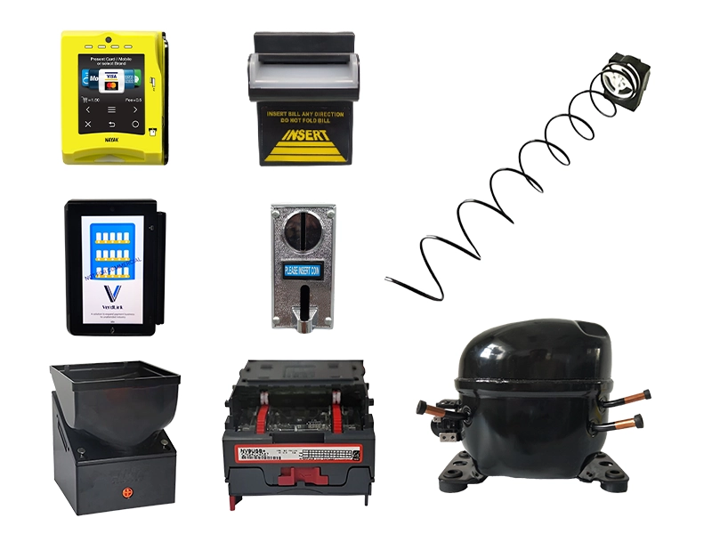 Vending Machine Payment Components-Various payment accessories for vending machines, including card readers, cash acceptors, and mobile payment devices