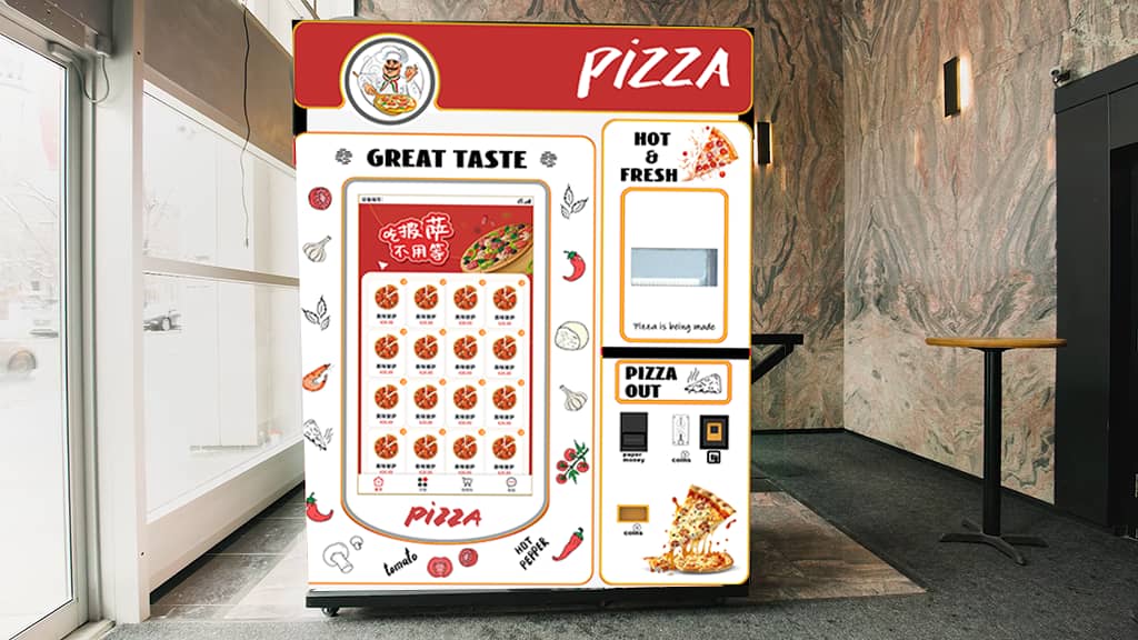 Our innovative pizza vending machine installed in a self-service dining store, providing fresh and hot pizzas to customers