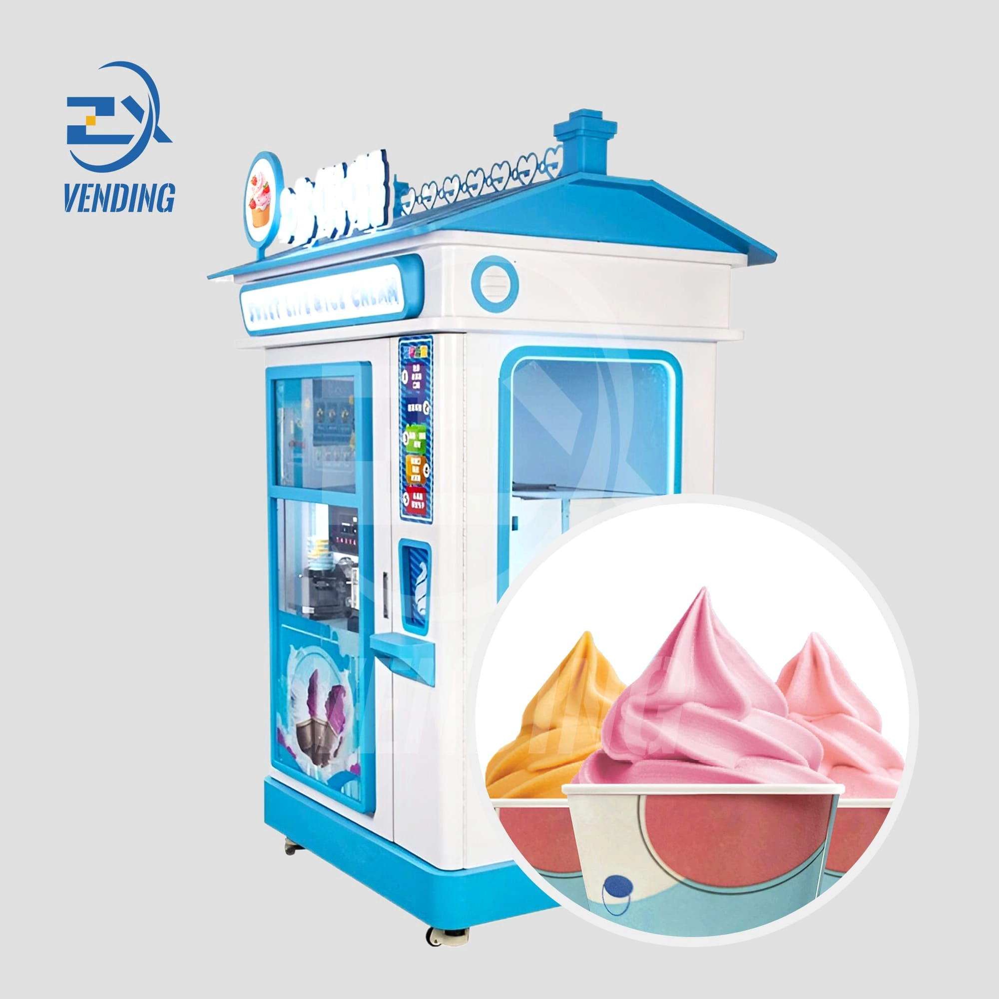 Single Flavor Ice Cream Vending Machine - Side View with Ice Cream Cup - Vending Machine Industry