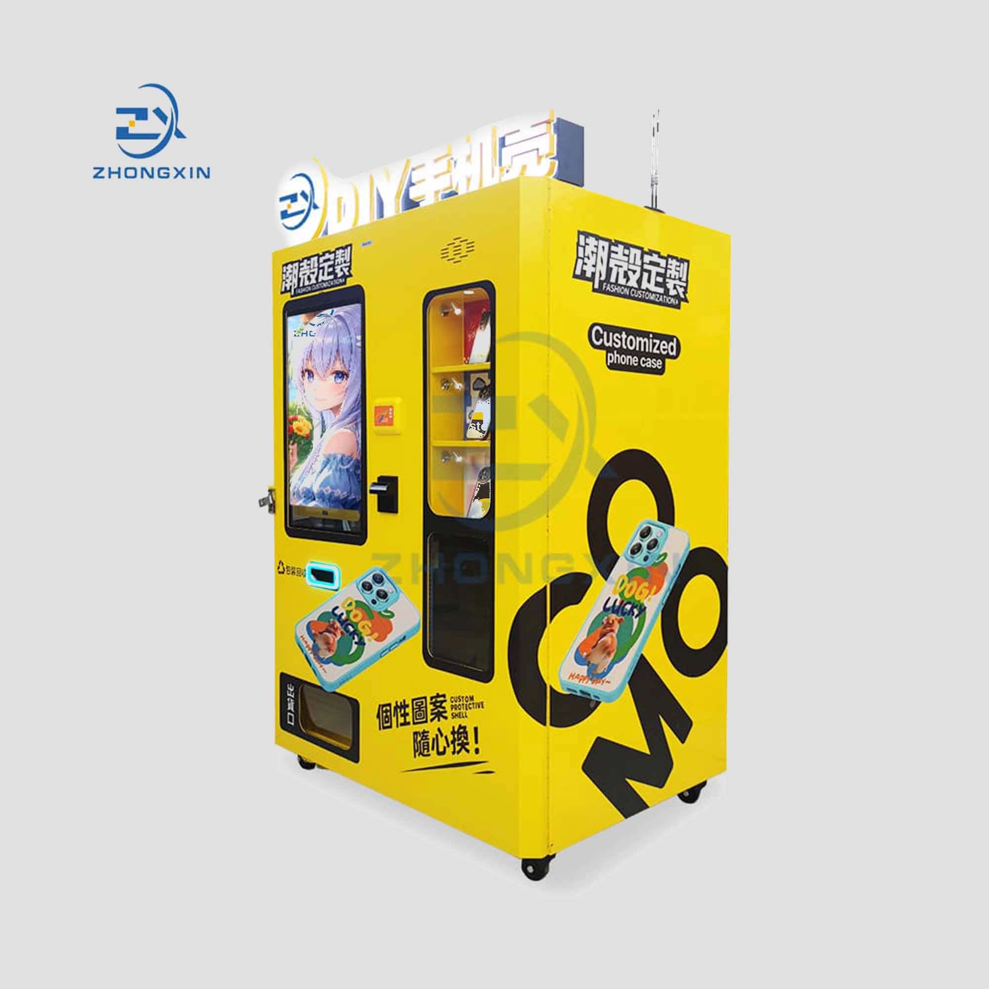 Phone Case Printing Vending Machine - Side View With LED Sign - Custom Design, Self-Service