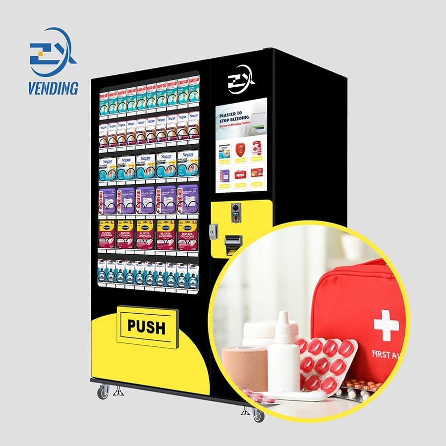 Side View of 21.5-Inch Screen Ambient Vending Machine with Medical First Aid Kit - Health Pr