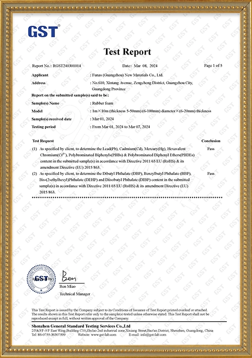 Rubber and plastic CE test report