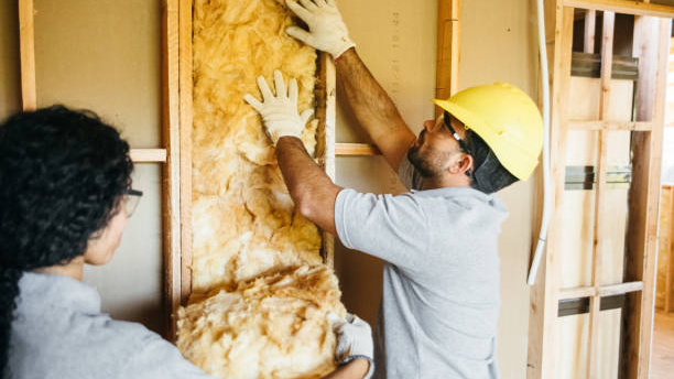 Workers installing thermal wall insulation materials.