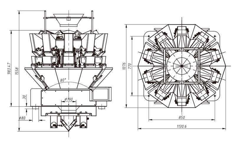 14 Heads Standard Multihead Weigher with Hopper 1.6L 2