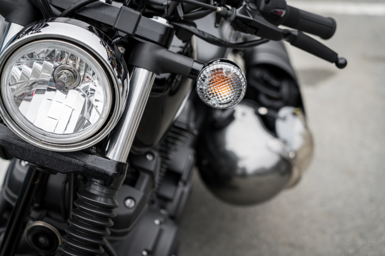 Motorcycle front with brightest LED motorcycle driving lights.