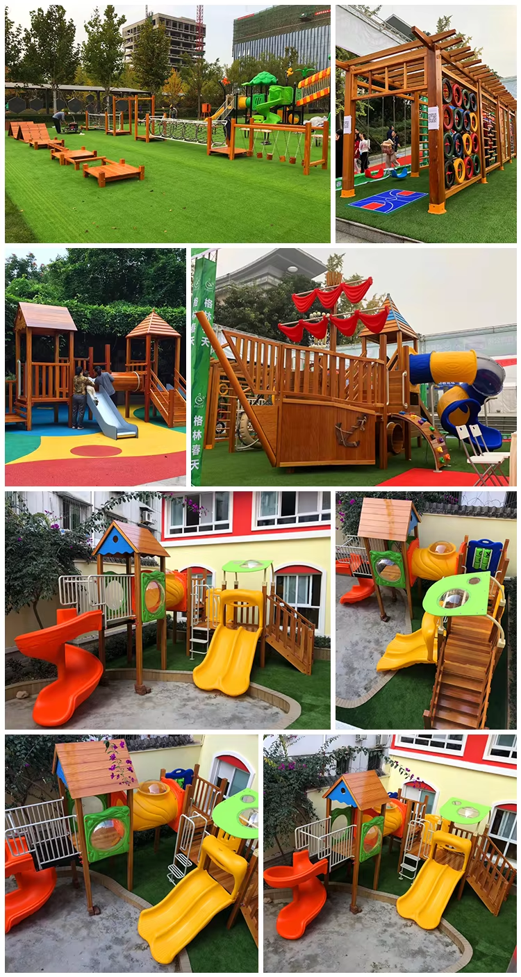 Wooden Children Playground With Slides