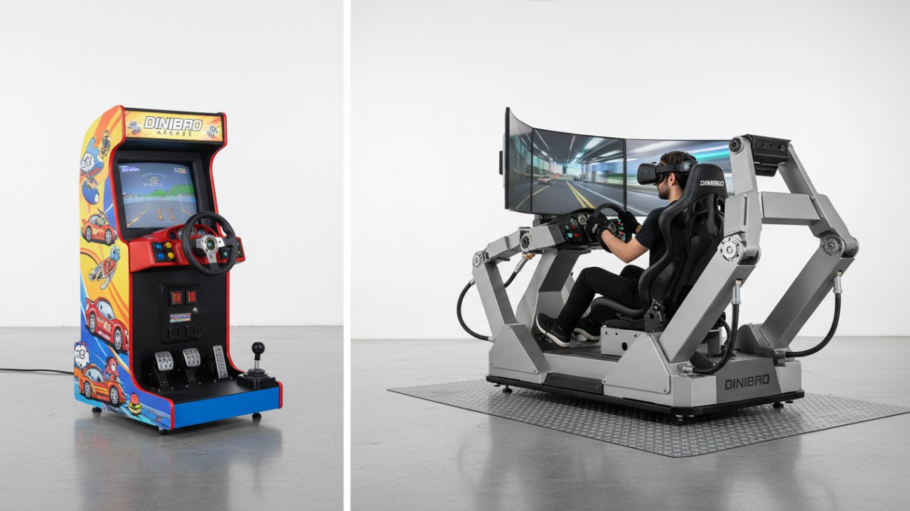 Comparison between a standard racing arcade cabinet and a high motion VR racing simulator