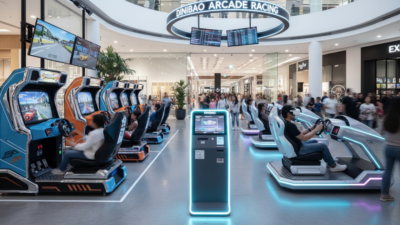 Diverse racing arcade machines and cashless payment system in a mall