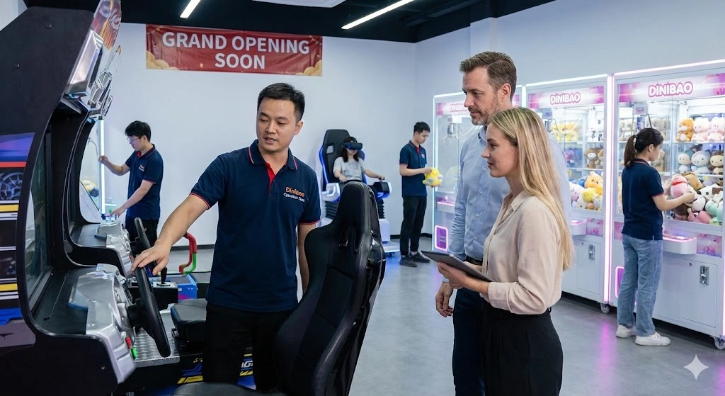 Dinibao Arcade Game Store Grand Opening Soon with Customers and Staff. - DINIBAO
