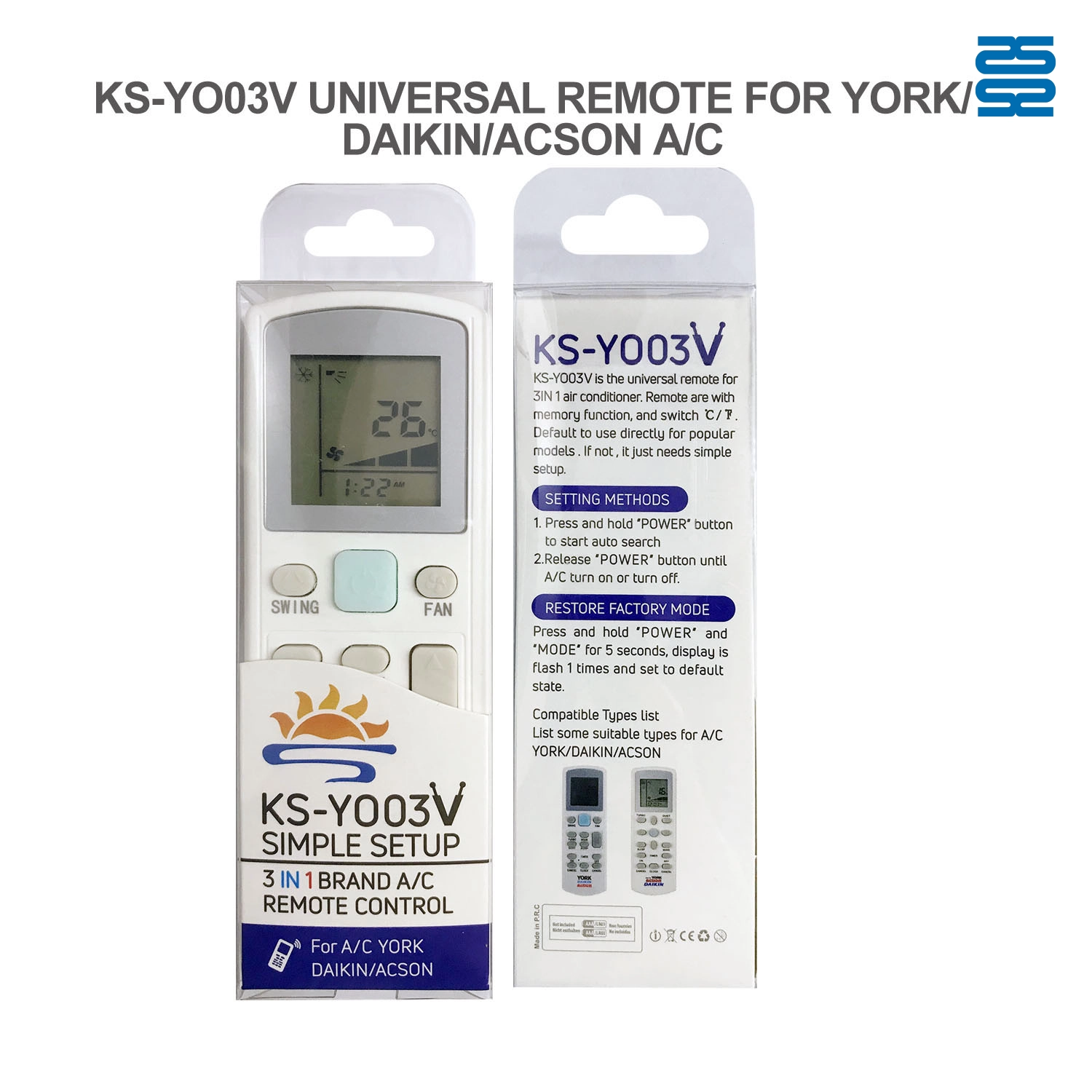 Universal Air Conditioner Replacement Remote for Acson York Daikin KS-YO03V Pic4 - SYSTO Universal Air Conditioner Replacement Remote for Acson York Daikin KS-YO03V Pic4 - SYSTO
