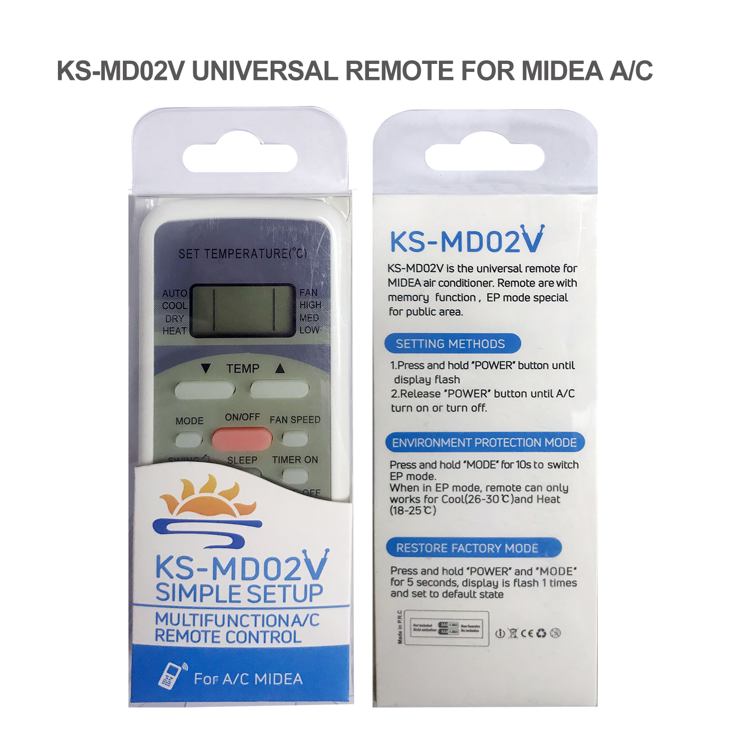 Control remoto universal de repuesto para aire acondicionado Midea KS-MD02V Pic4 - SYSTO