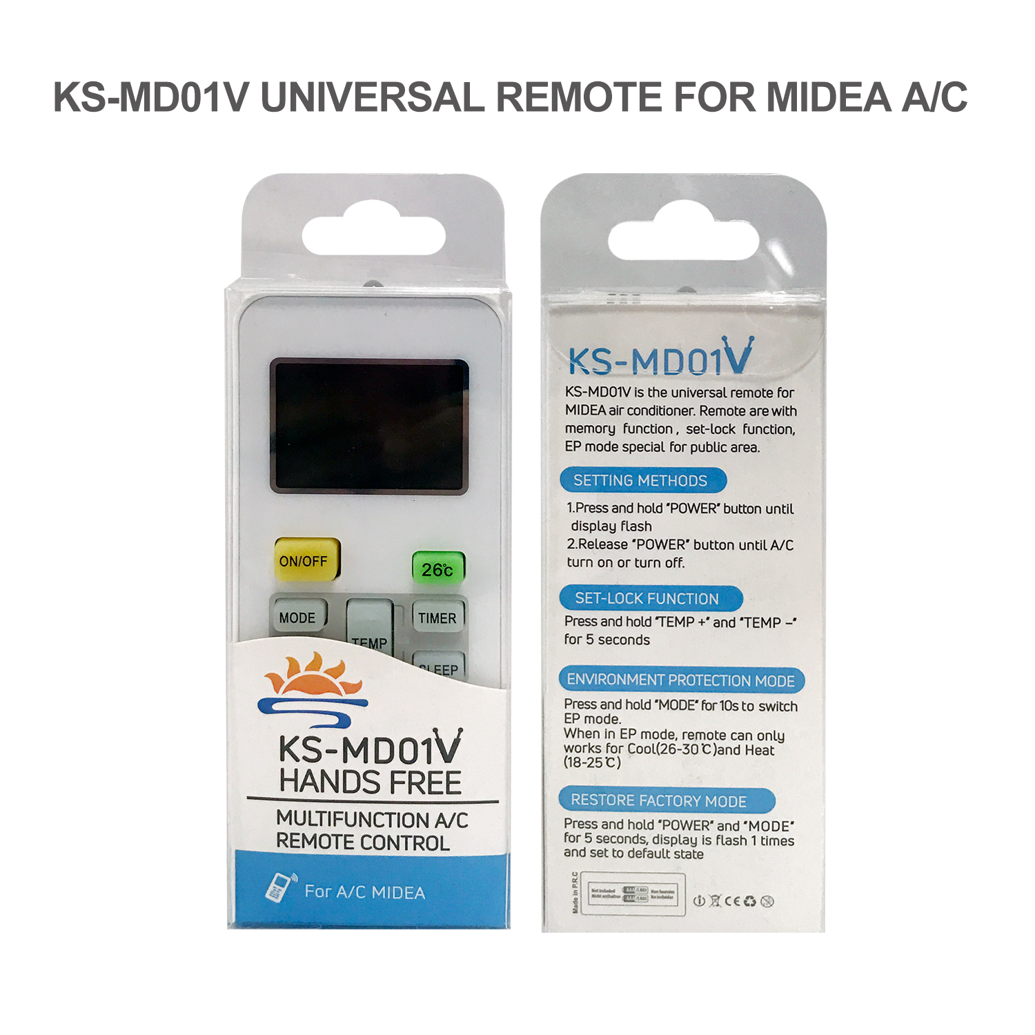 Universal Air Conditioner Replacement Remote for Midea KS-MD01V Pic4