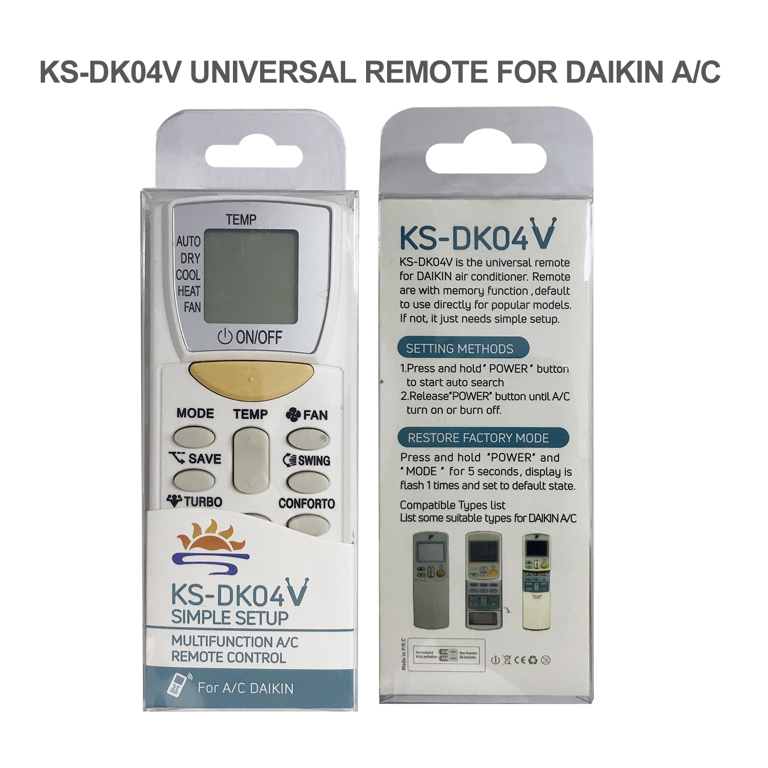 Universal Air Conditioner Replacement Remote for Daikin KS-DK04V Pic4