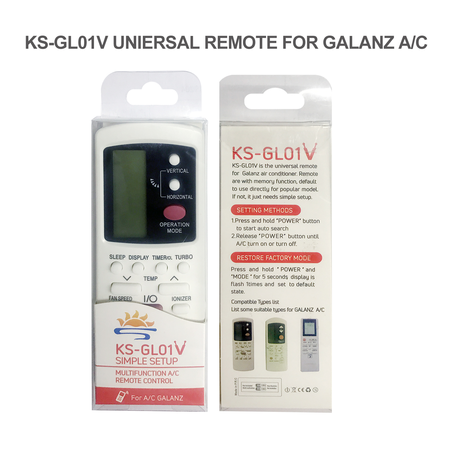 Universal Air Conditioner Replacement Remote for Galanz KS-GL01V Pic3 - SYSTO