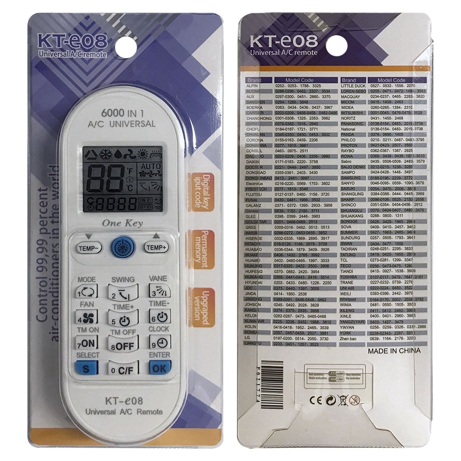 Комплект универсального сменного пульта дистанционного управления для кондиционеров KT-E08 (для локальных и неоригинальных устройств) - SYSTO