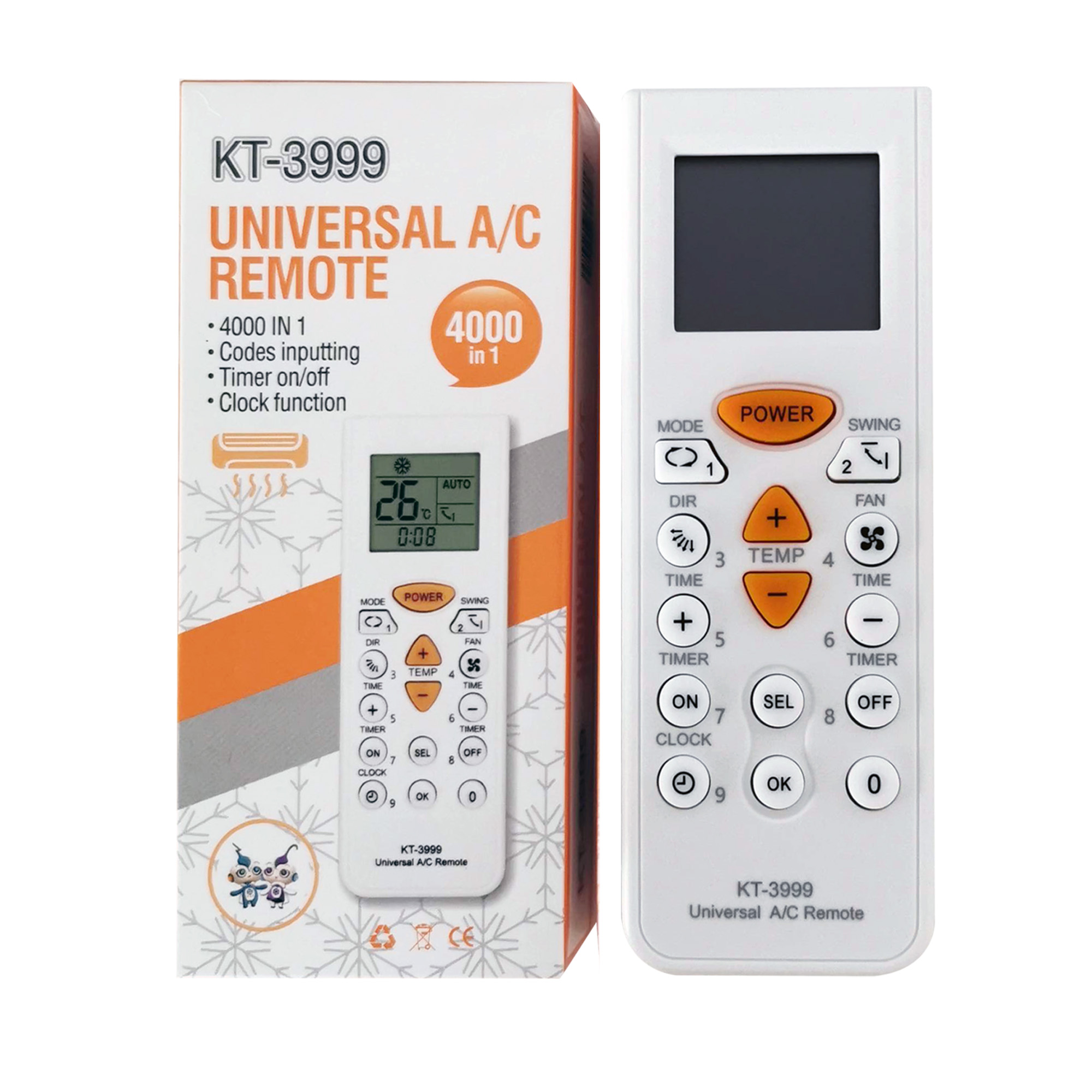 The Package of 4000 code in 1 KT-3999 Qunda Universal Air Conditioner Replacement Remote for Local and Non-Brand - SYSTO