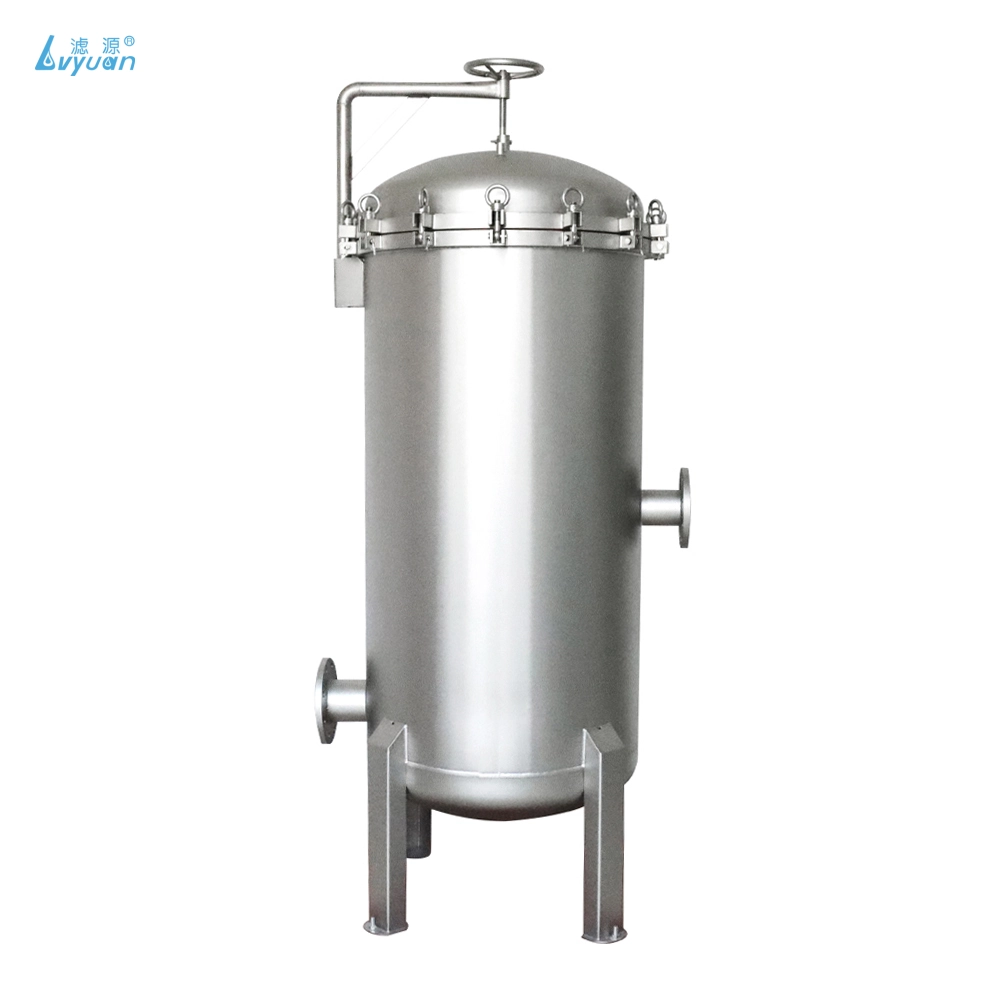 multi-cartridge-filter-housing Stainless steel filter housing with a hinged lid and a hand wheel.
