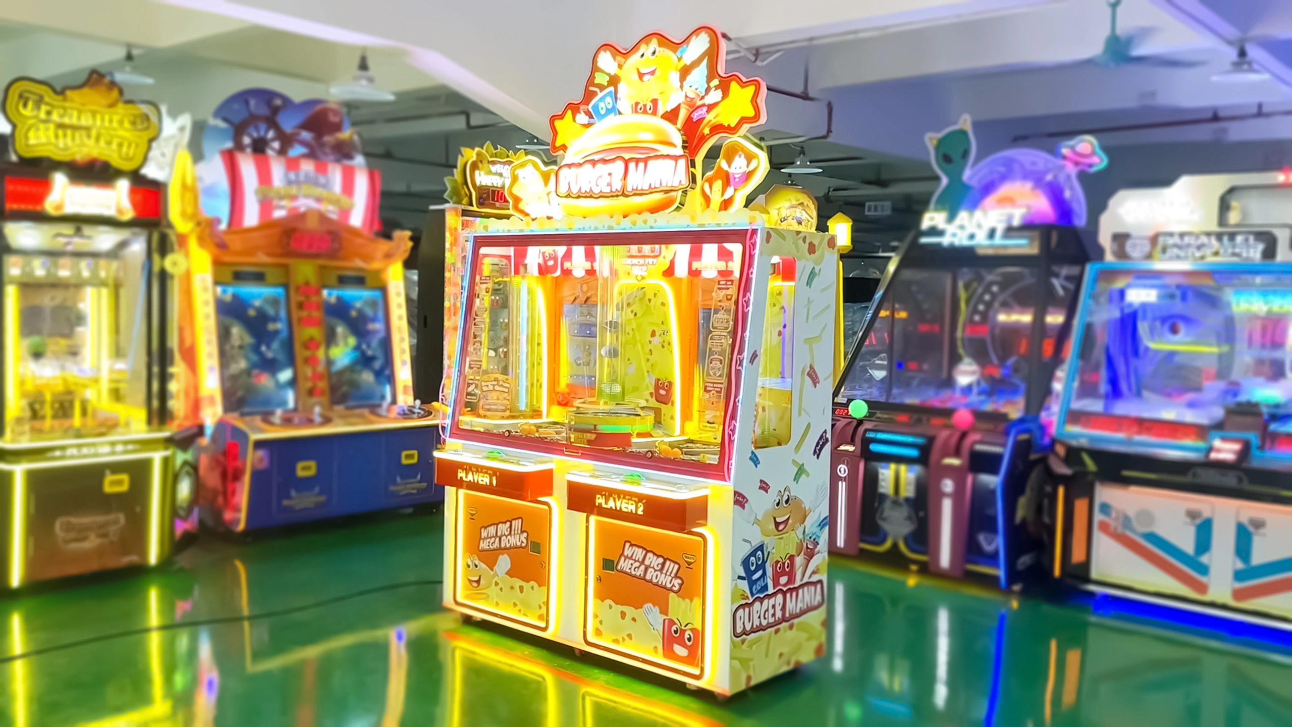 Burger Mania arcade coin pusher machine