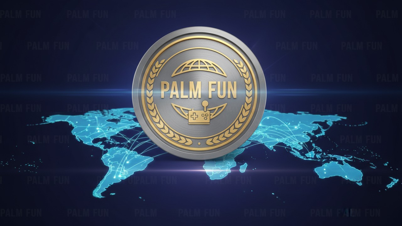 A professional graphic featuring a PALM FUN seal of quality over a global logistics map.