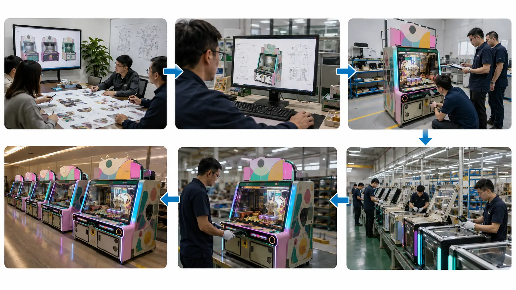 Arcade machine OEM and ODM development process from product design and prototyping to production and inspection