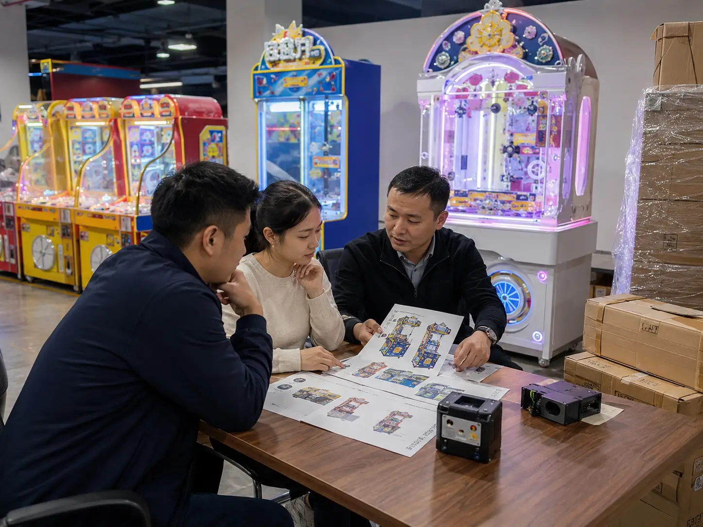 Business buyers comparing redemption arcade machine configurations, components, packaging, and project requirements