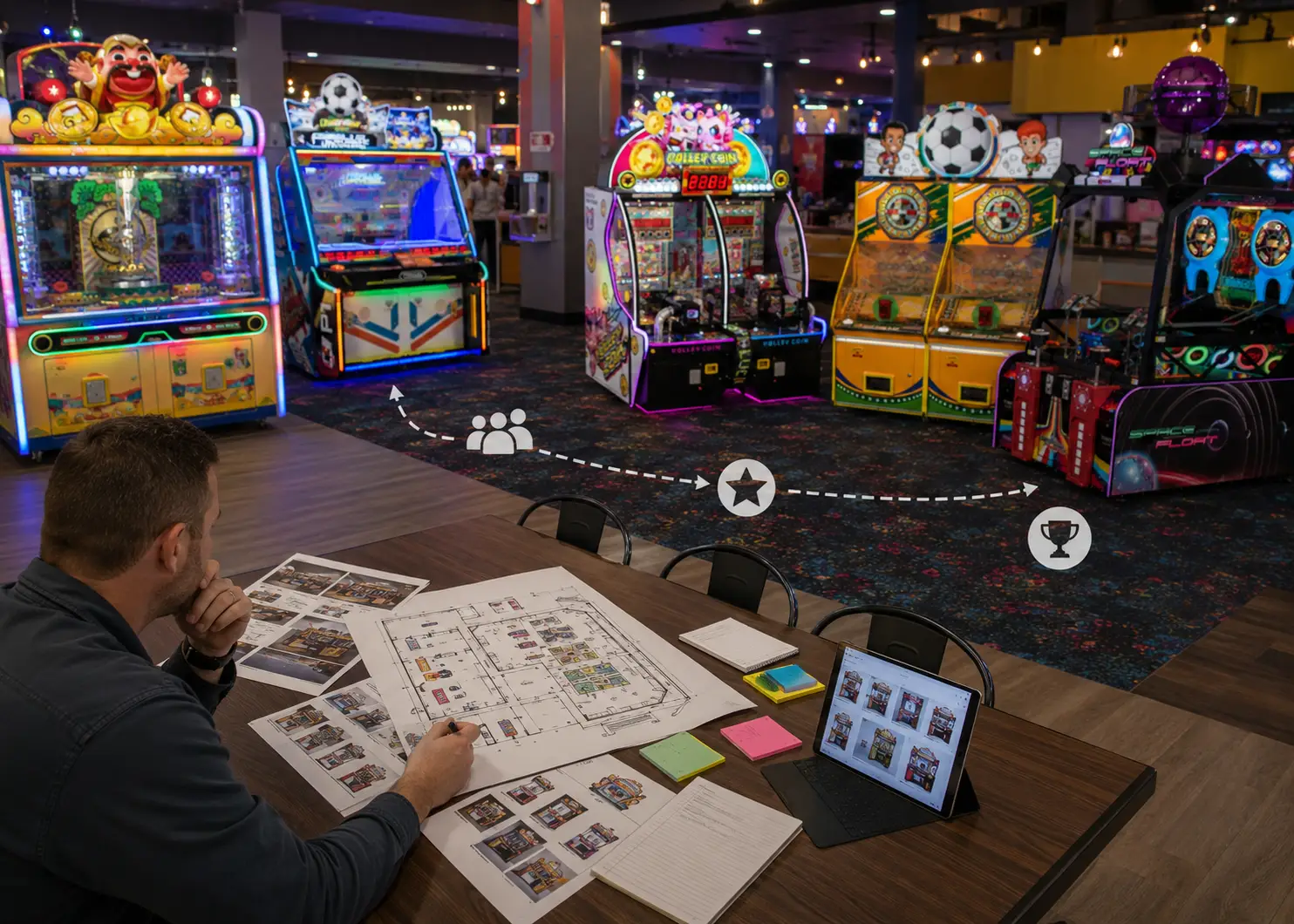 FEC operator planning arcade floor layout and selecting redemption machines for different venue needs