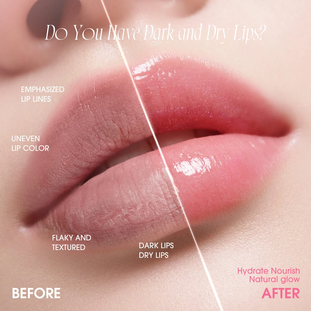 O.TWO.O lipstick before and after use comparison