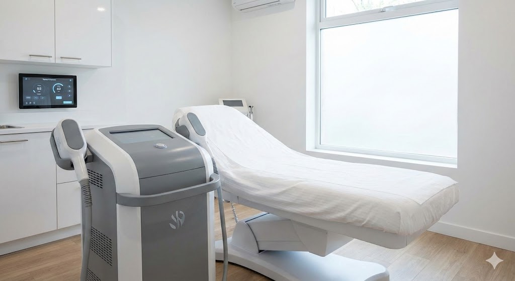 aesthetic clinic room featuring an EMS sculpting machine