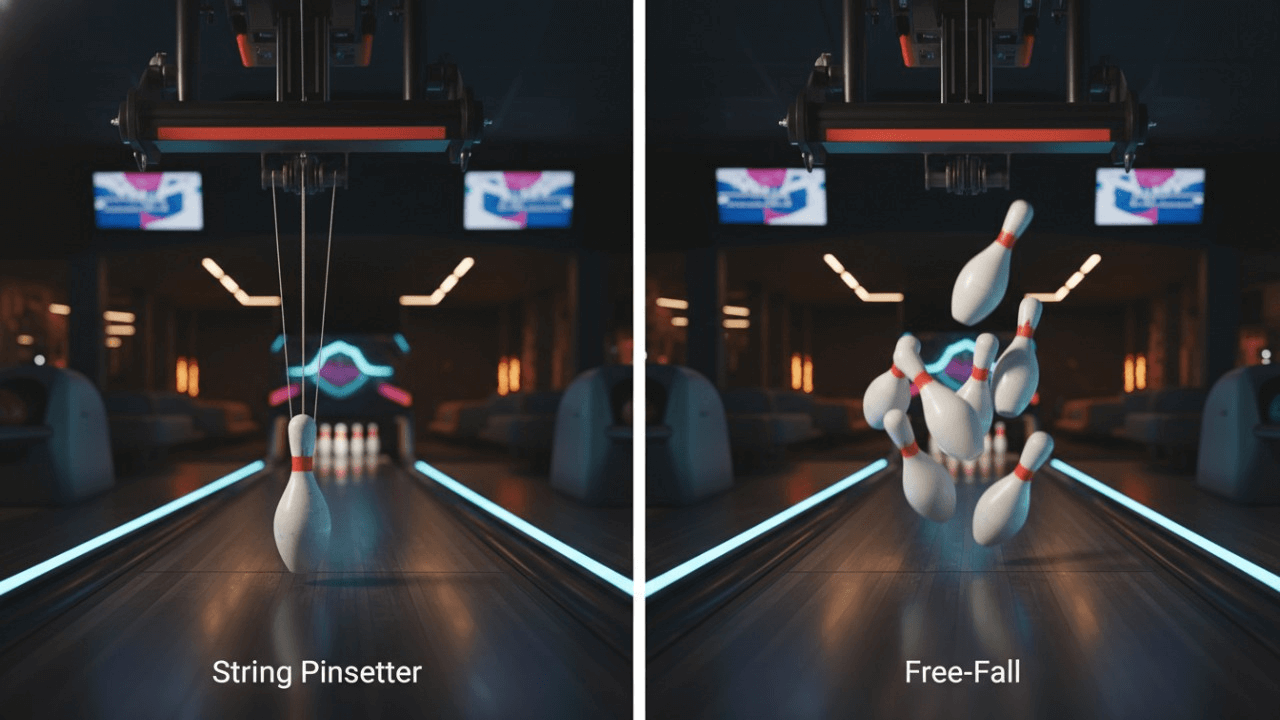 Between String Pinsetters and Free-Fall Pinsetters