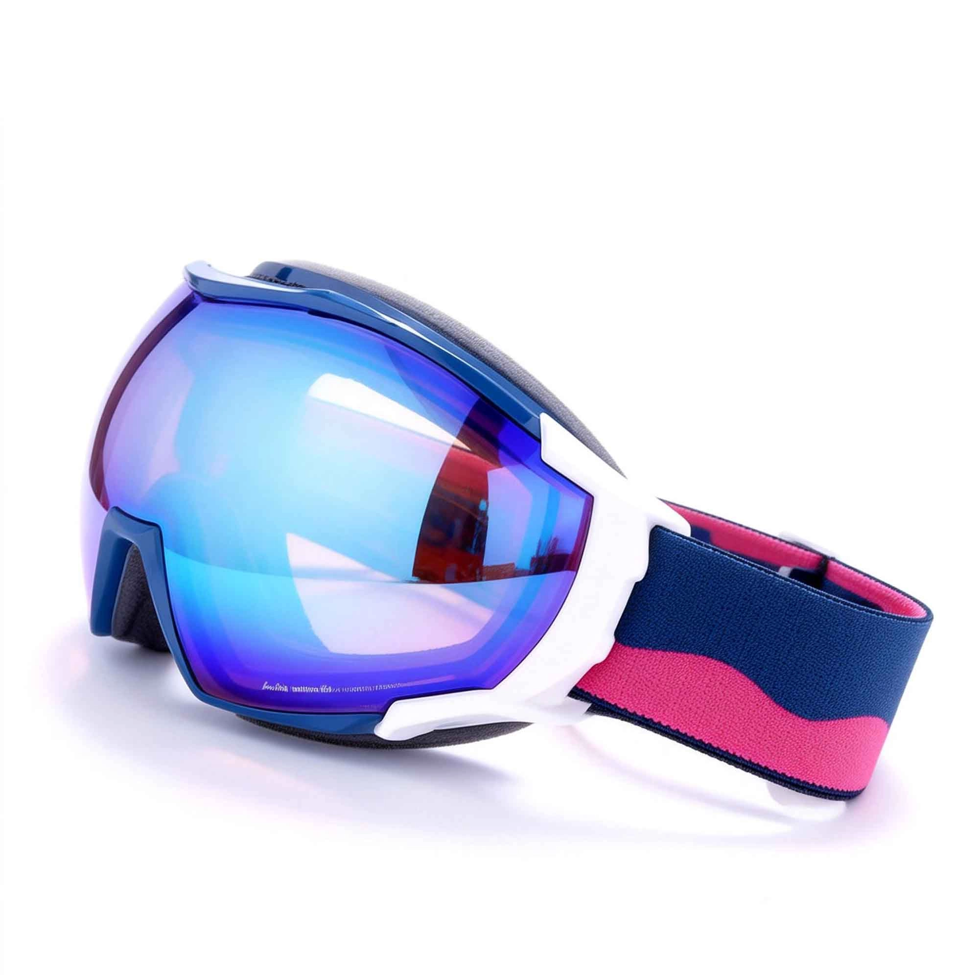Blue and pink ski goggles with mirrored lens. - KARUSON