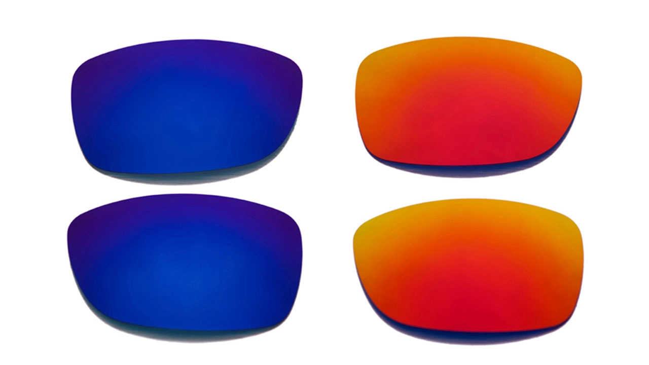 Sunglass lenses in blue and red. - KARUSON