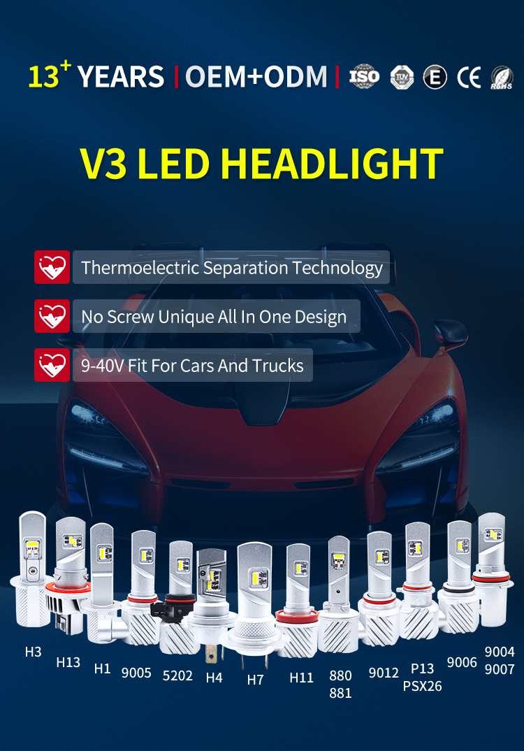 ek-v3 tst led headlight bulb wholesale headlamp replacement fanless car light conversion kit halogen replacement 2